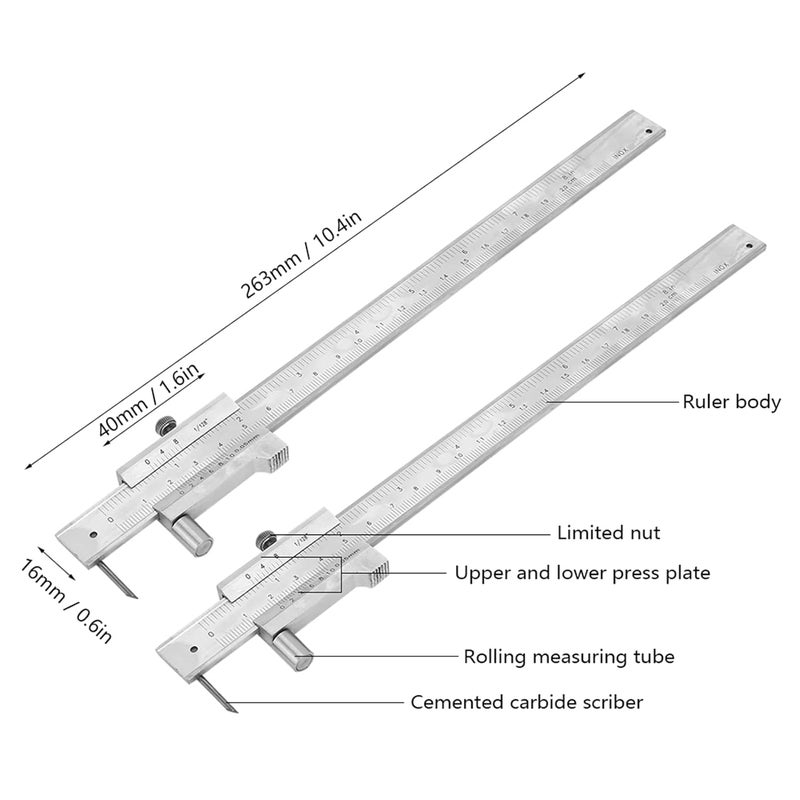 Ktsxxops 200mm Metal Scriber Calipers, Marking Gauge Calipers, 0-8 inch Carbide Parallel Cross Caliper for Scribing Iron, Steel, Wood and Other Materials - Image 2